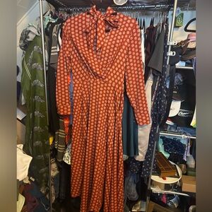 Topshop Horse Coin Print Red Long Sleeve MIDI Dress